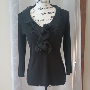 Adrienne Vittadini Black Ruffle Blouse